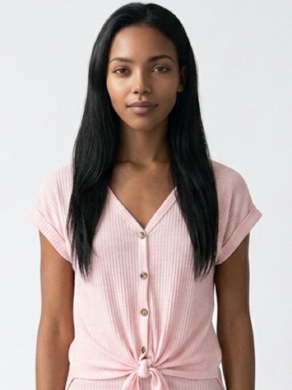 NO BOUNDARIES | Tie Front Button Up Short Sleeve Pink Top NEW Women’s Size M